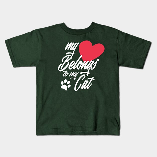 My Heart Belongs to My Cat Funny Valentine Calligraphy Kids T-Shirt by Jasmine Anderson